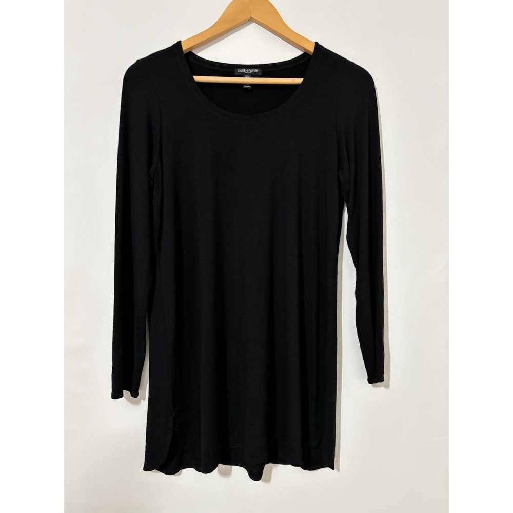 Eileen Fisher‎ Petite Black Long Sleeve Tunic Top Dress PM Classic Minimalist